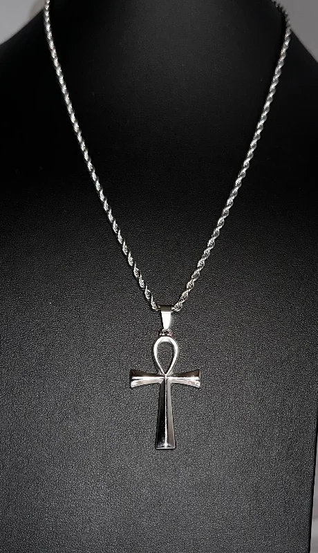 ladies-silver-long-necklaces-Ankh Cross Necklace