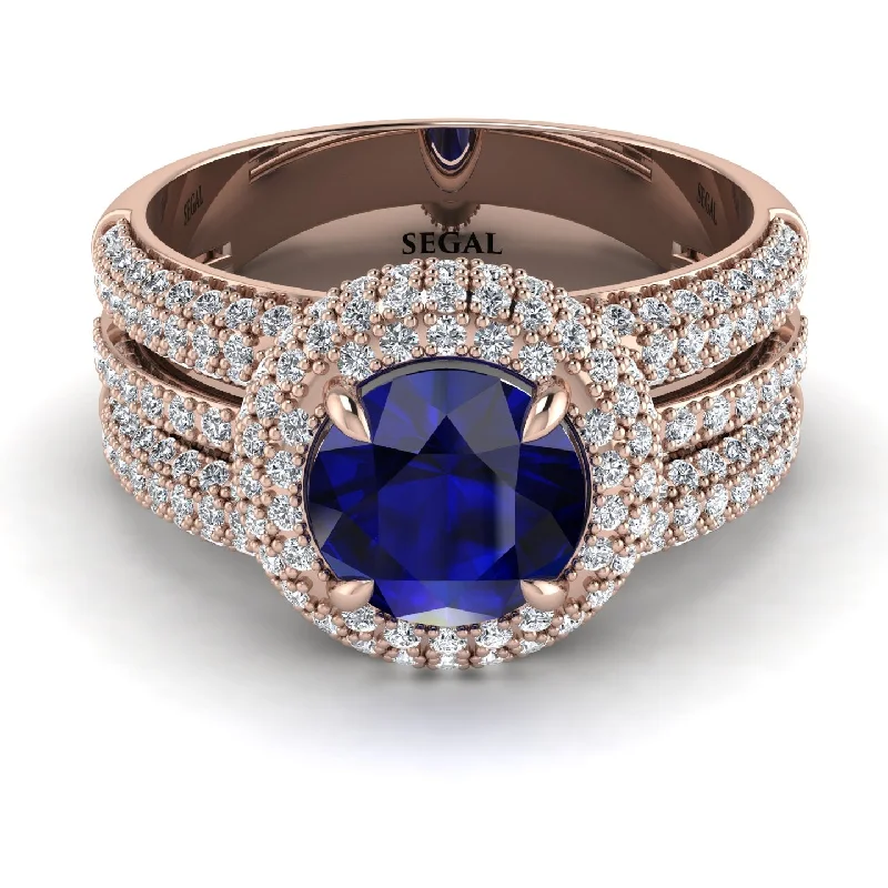 Ladies engagement rings for literary love -Sapphire Halo Luxury Pave Engagement Ring - Sierra No. 14