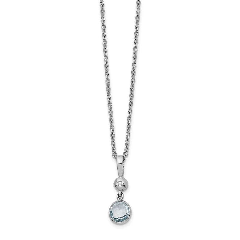 ladies-crystal-layered-necklaces-Blue Topaz and Diamond Necklace in Rhodium Plated Silver, 18-20 Inch