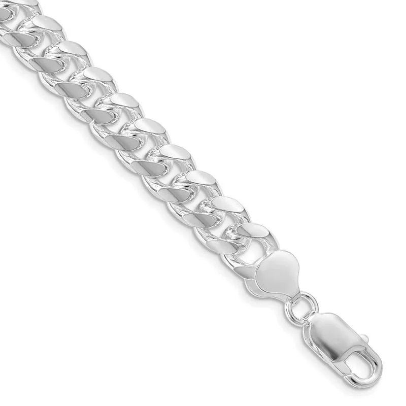 ladies-pearl-cuff-bracelets-Sterling Silver Rhodium-plated 8.5mm Domed w/ Side D/C Curb Chain Bracelet