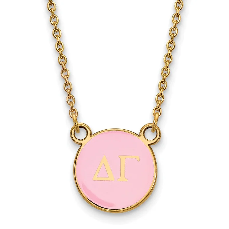 ladies-heart-layered-necklaces-14K Plated Silver Delta Gamma Small Pink Enamel Disc Necklace