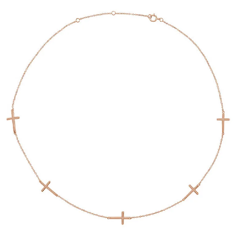 ladies-modern-choker-necklaces-14k Yellow, White or Rose Gold 5 Station Sideways Cross Necklace