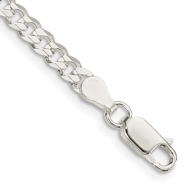 ladies-party-diamond-bracelets-Sterling Silver 3.8mm Flat Curb Chain Bracelet