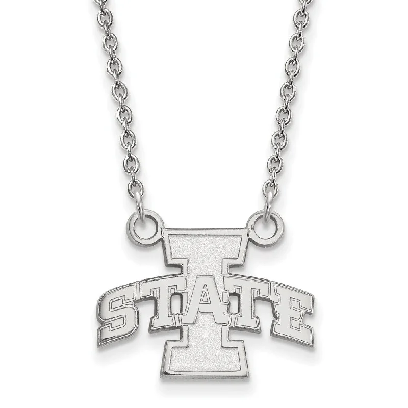 ladies-trendy-pearl-necklaces-Sterling Silver Iowa State Small 'I State' Pendant Necklace