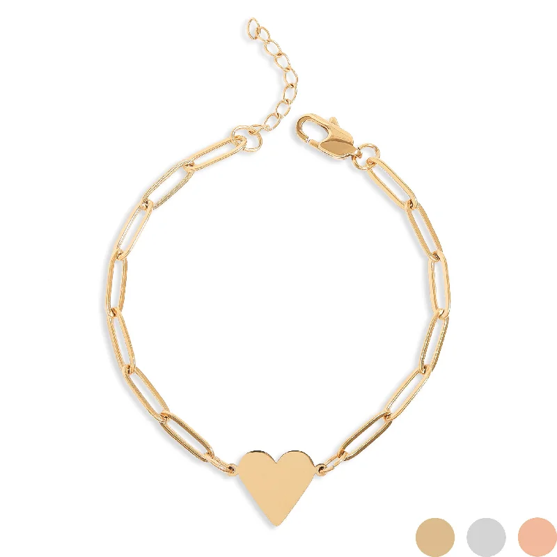 ladies-handmade-diamond-bracelets-18K Gold PVD Stainless Steel Paperclip Heart Bracelet / SBB0303