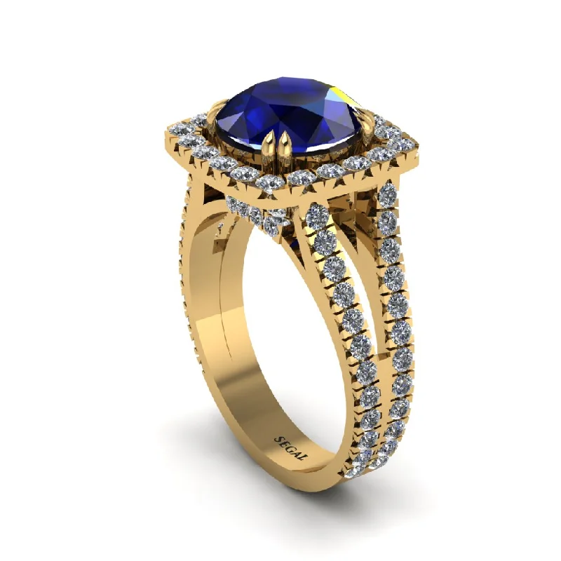 Ladies engagement rings dual-band design -Sapphire Pave Split Shank Engagement Ring - Averie No. 13