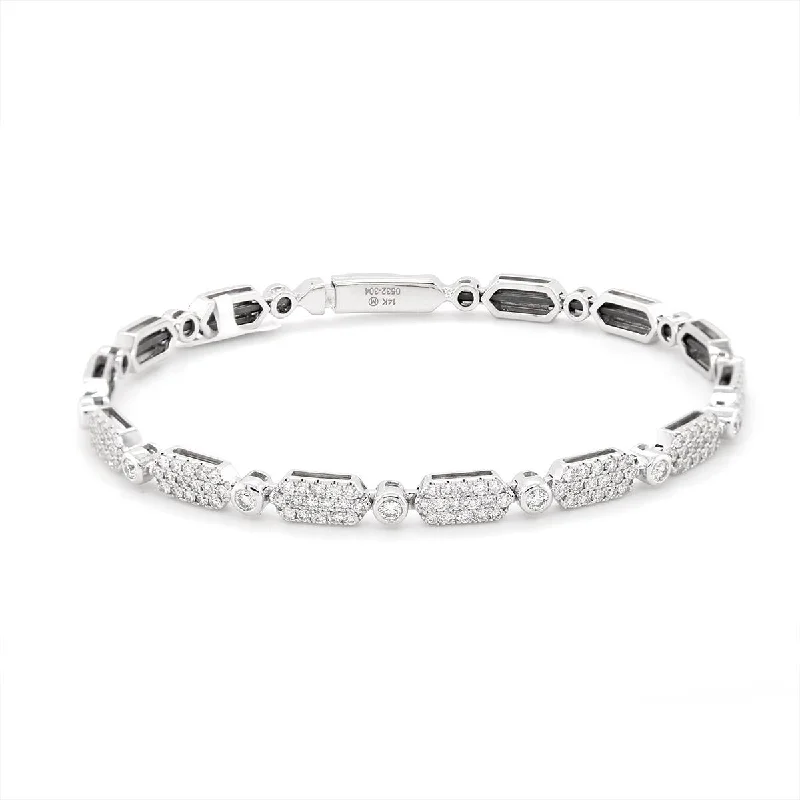 ladies-rose-gold-chain-bracelets-WHITE GOLD BANGLE BRACELET WITH DIAMOND PAVE, 1.17 CT TW