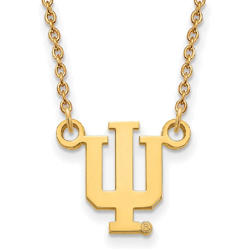 ladies-everyday-diamond-necklaces-14k Gold Plated Silver Indiana U Small 'IU' Pendant Necklace