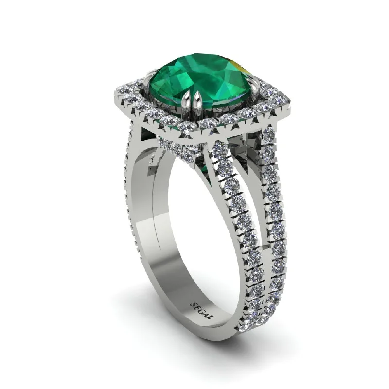 Ladies engagement rings for dreamy nights -Emerald Pave Split Shank Engagement Ring - Averie No. 6