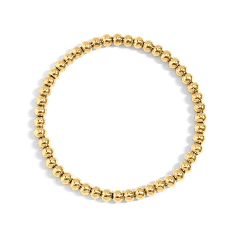 ladies-gold-pearl-bracelets-18K Gold PVD Coated Stainless Steel Metal Bead Stretch Bracelet / SBB0342