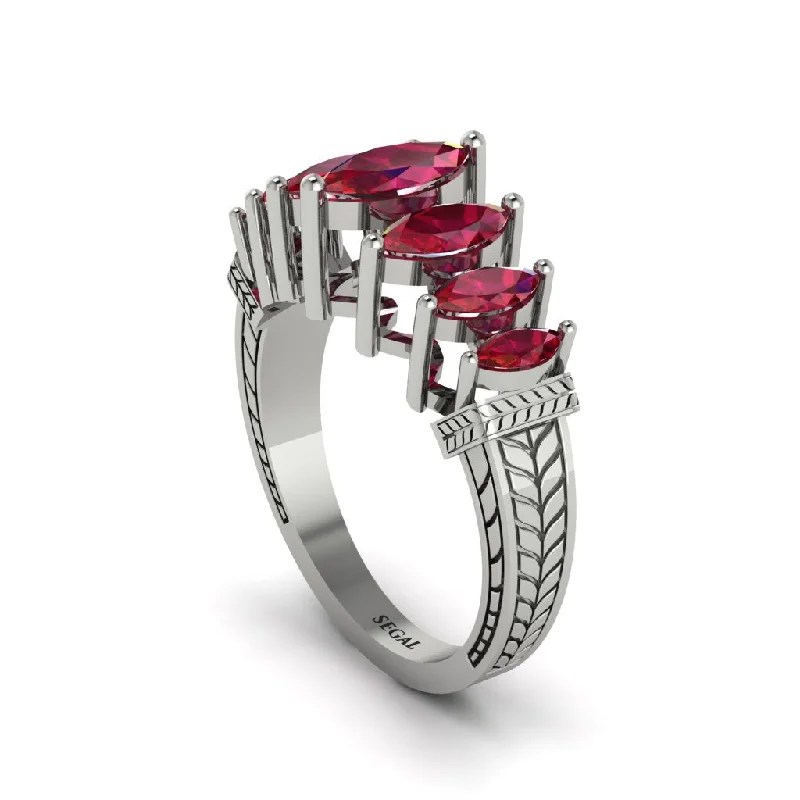 Ladies engagement rings with blush diamonds -Marquise-Cut Ruby Cascade Engagement Ring - Regina No. 12