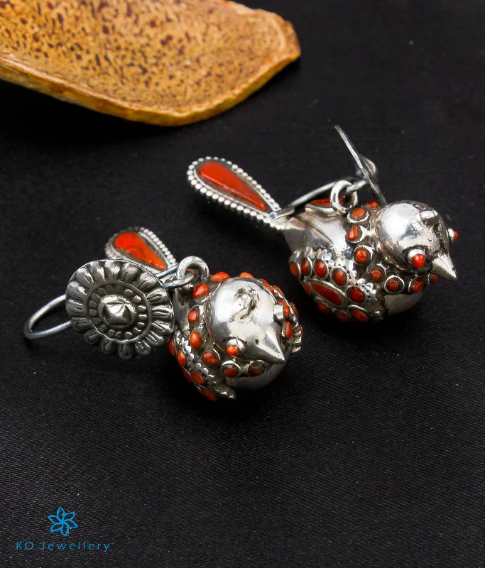 Ladies earrings tiered designs -The Pakshi Silver Coral Earrings