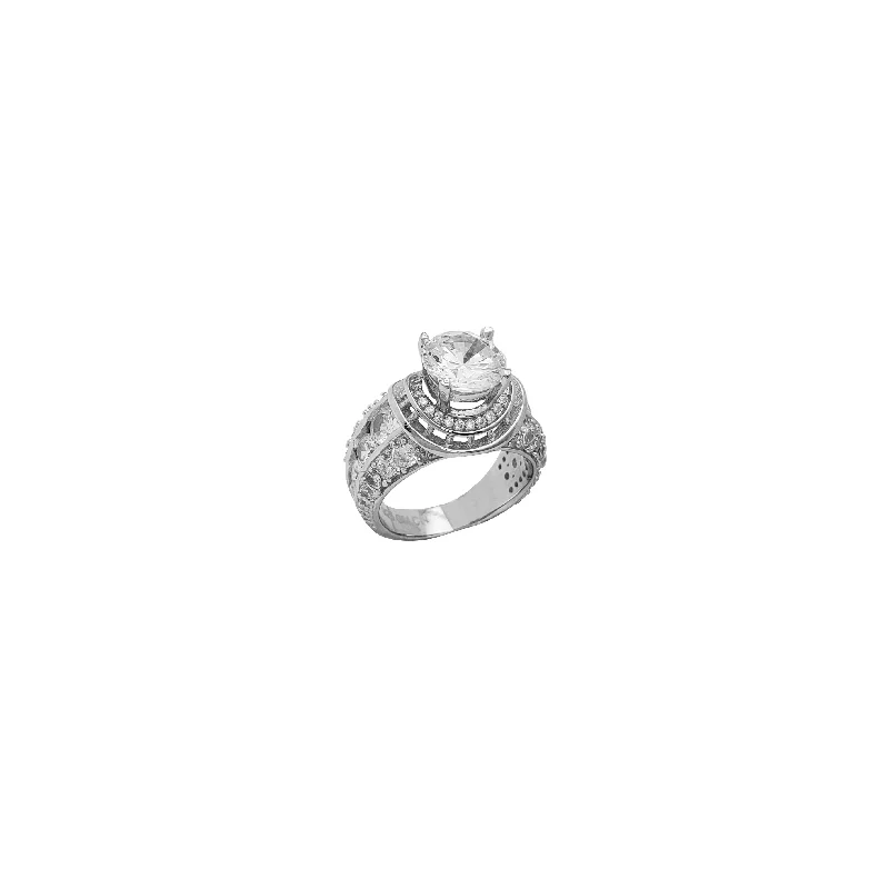 Ladies engagement rings modern charm -Iced-Out Round Setting Engagement Ring (Silver)