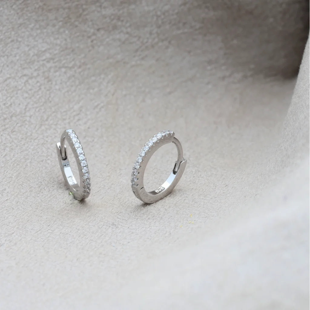 Ladies earrings for vloggers -Sterling Silver 925 Minimalist Huggie Hoop Earrings - FKJERNSL8578