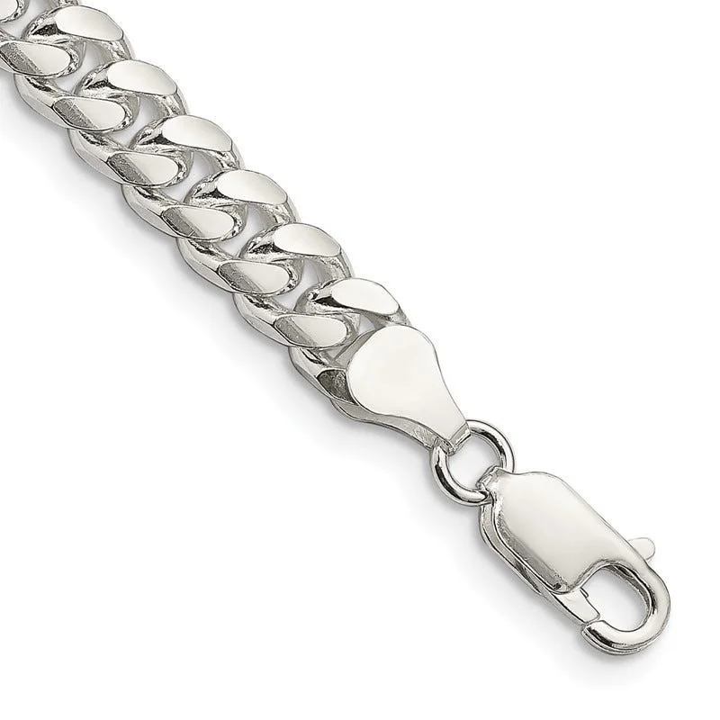 ladies-heart-chain-bracelets-Sterling Silver 7mm Domed w/ Side D/C Curb Chain Bracelet