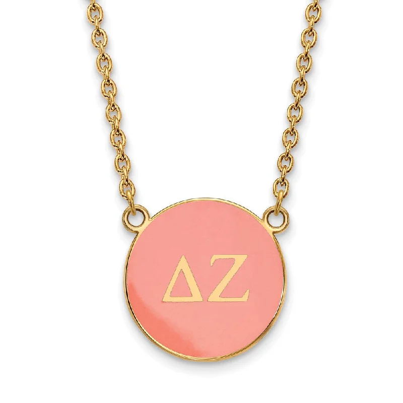 ladies-fashion-rose-gold-necklaces-14K Plated Silver Delta Zeta Large Enamel Greek Letters Disc Necklace