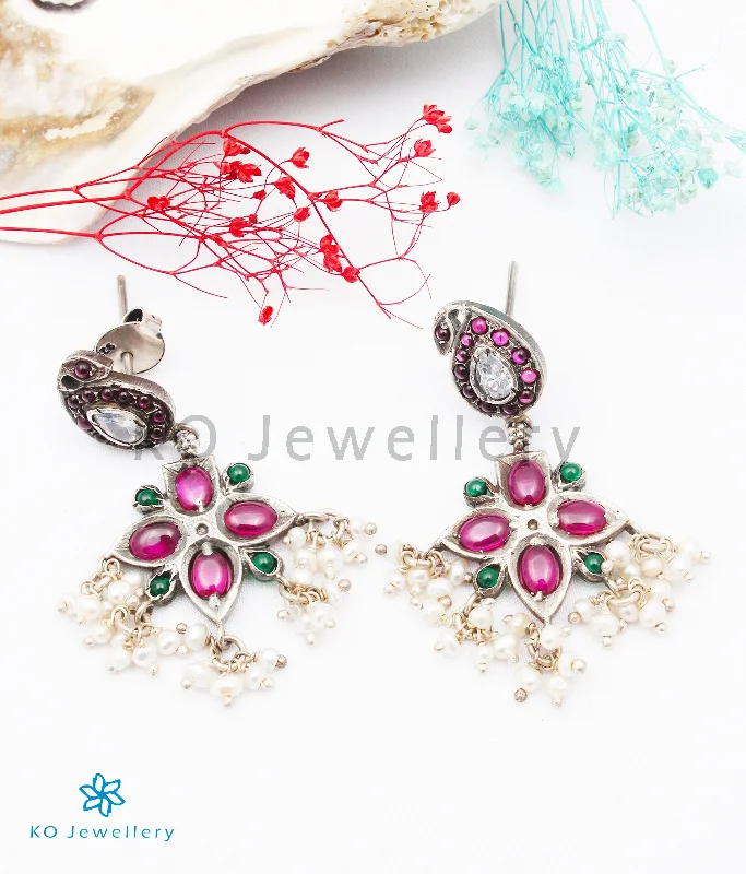 Ladies earrings playful vibes -The Chaiti Silver Peacock Earrings