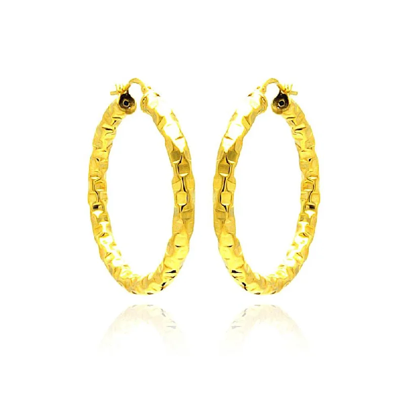 Ladies earrings starry patterns -Clearance-Silver 925 Gold Plated Oval Hoop Earrings - ITE00023GP