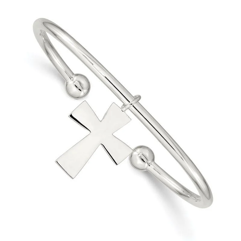 ladies-star-link-bracelets-Sterling Silver Cross Cuff Bangle Bracelet