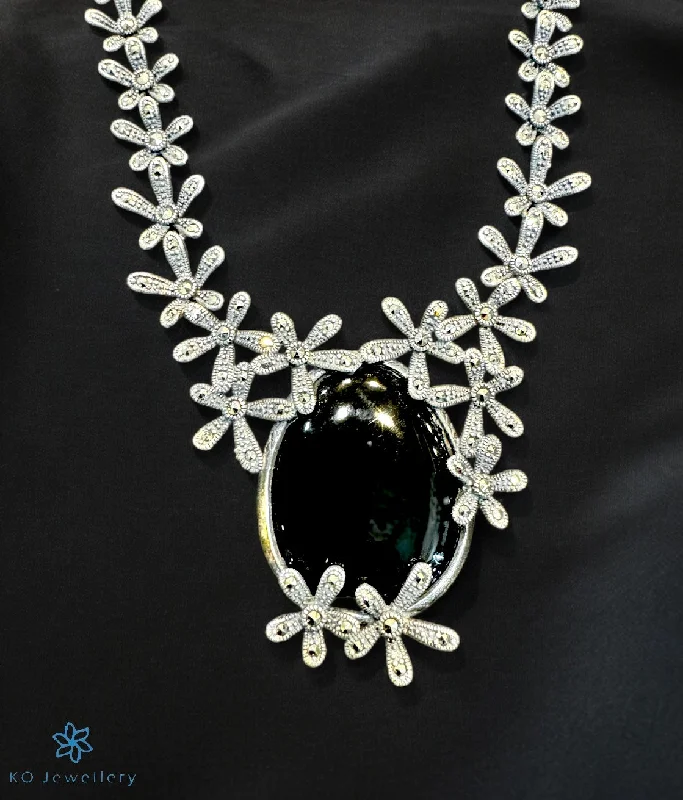 Ladies earrings with clear zircon -The Ryna Silver Marcasite Necklace & Earrings (Black)