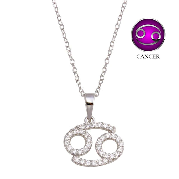 ladies-ethnic-silver-necklaces-Silver 925 Rhodium Plated Cancer CZ Zodiac Sign Necklace