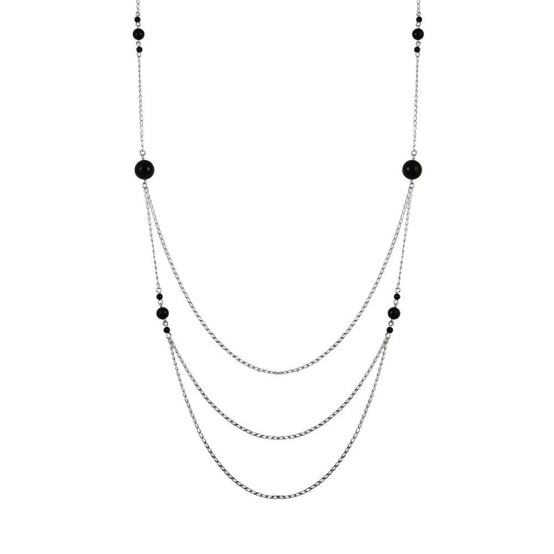 ladies-gold-pearl-necklaces-Silver 925 Rhodium Plated Silver Multi-Layered Chain Necklace with Beads