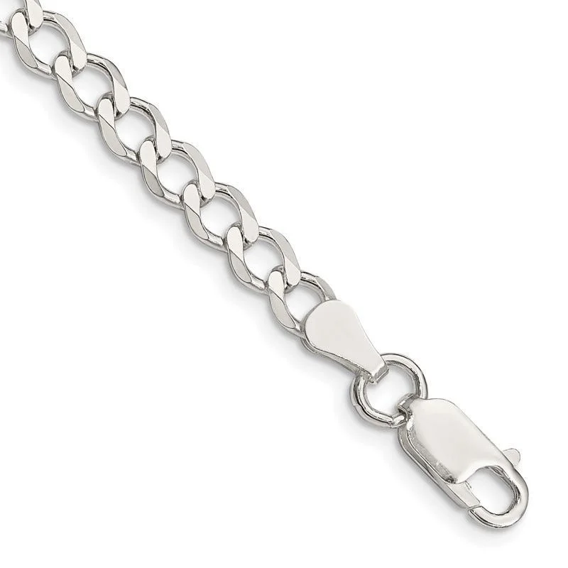 ladies-open-cuff-bracelets-Sterling Silver 5.3mm Semi-solid Flat Curb Chain Bracelet