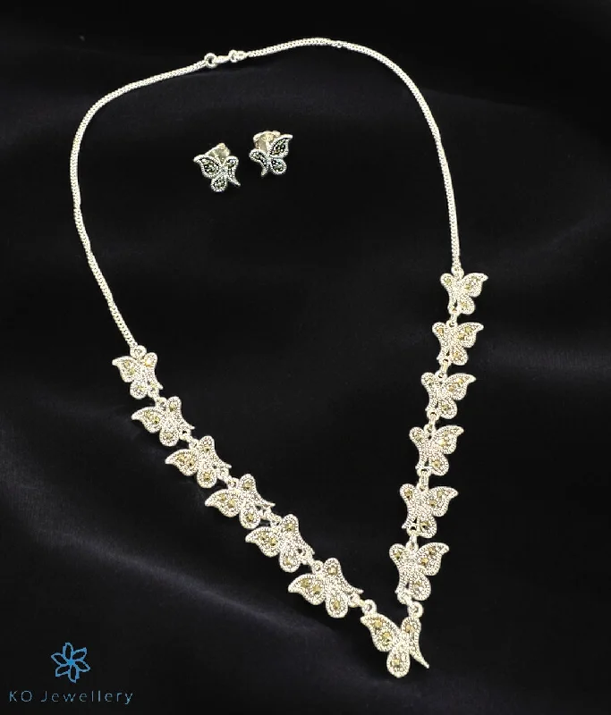 Ladies earrings for students -The Butterfly Silver Marcasite Necklace & Earrings Set