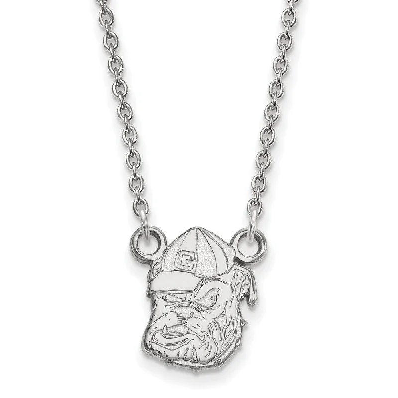 ladies-vintage-diamond-necklaces-Sterling Silver U of Georgia Small Bulldog Head Necklace