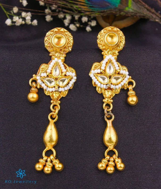 Ladies earrings with glass stones -The Prithvik Silver Kundan Earrings