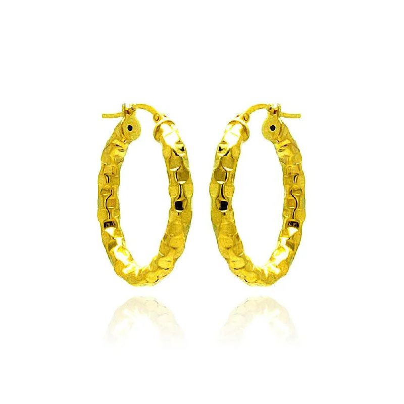 Ladies earrings with jet onyx -Clearance-Silver 925 Gold Plated Oval Hoop Earrings - ITE00024GP