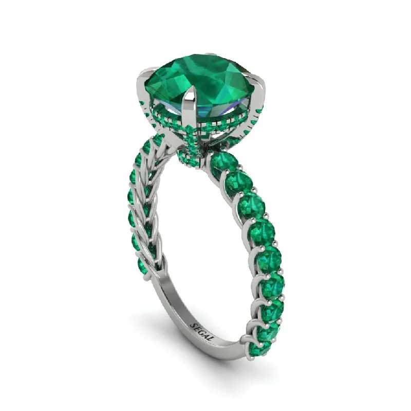 Ladies engagement rings ethnic elegance -Emerald Twisted Band Halo Engagement Ring - Avianna No. 21