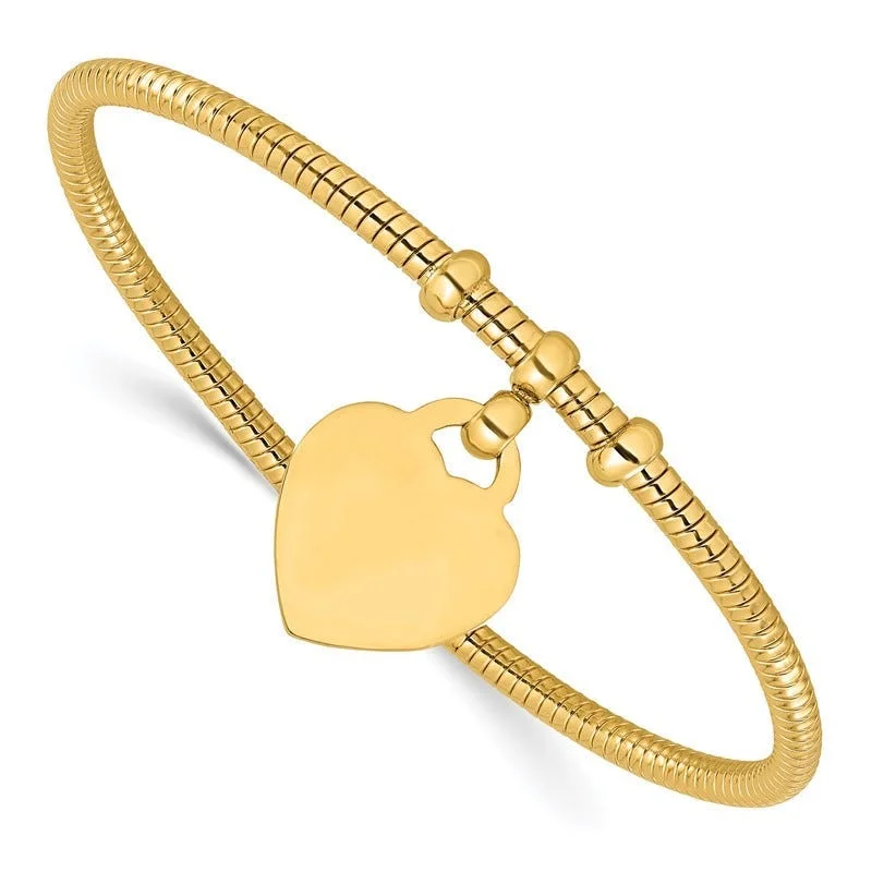 ladies-modern-gold-bracelets-14K Polished and Textured Flexible Heart Dangle Bangle Bracelet