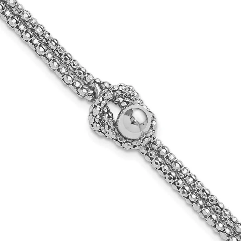 ladies-crystal-link-bracelets-Sterling Silver Rhodium-plated Knot 6.5in with 1in ext Popcorn Chain Bracelet Bracel