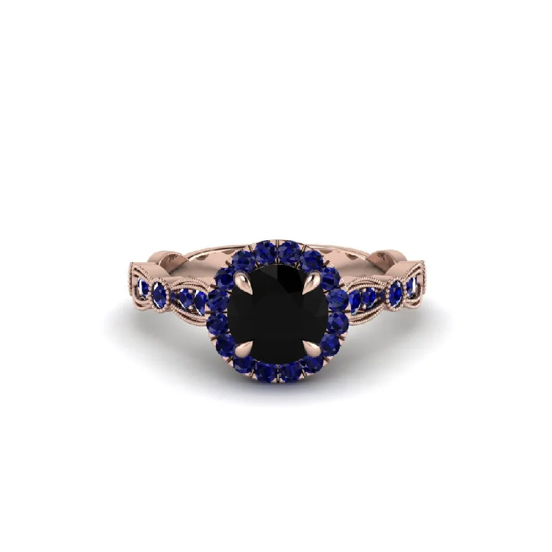 Ladies engagement rings with blush diamonds -Round Cut Black Diamond Radiant Eternity Engagement Ring - Kamryn No. 68