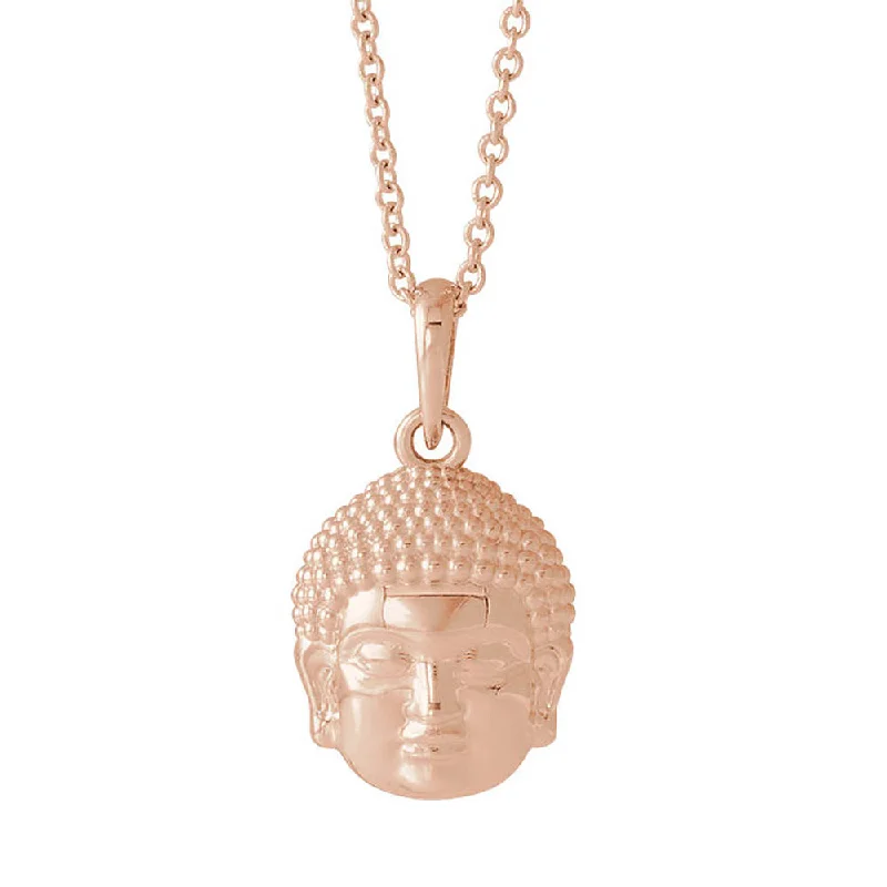 ladies-sterling-silver-heart-necklaces-14k White, Yellow or Rose Gold Small 2D Buddha Necklace, 16-18 Inch