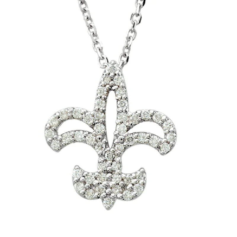 ladies-affordable-pearl-necklaces-1/4 cttw Diamond Fleur-De-Lis Necklace in 14k White Gold