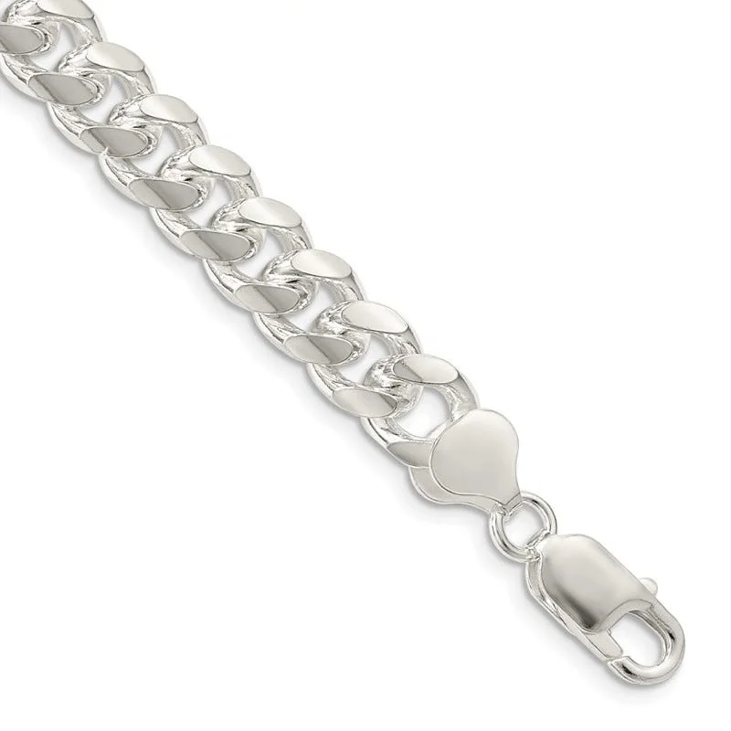 ladies-elegant-silver-bracelets-Sterling Silver 8.5mm Domed w/ Side D/C Curb Chain Bracelet