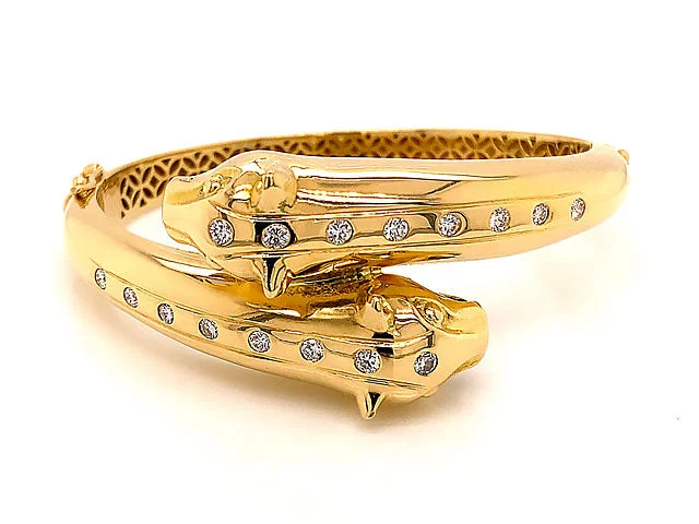 ladies-delicate-gold-bracelets-Jaguar Diamond Hinged Bangle Bracelet in 18k Yellow Gold