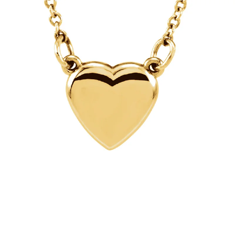 ladies-everyday-silver-necklaces-Polished 9mm Classic Heart Necklace in 14k Yellow Gold, 18 Inch