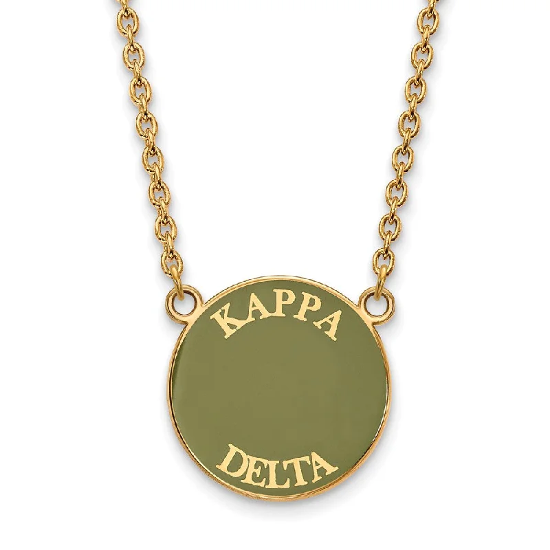 ladies-delicate-gold-necklaces-14K Plated Silver Kappa Delta Large Enamel Disc Necklace