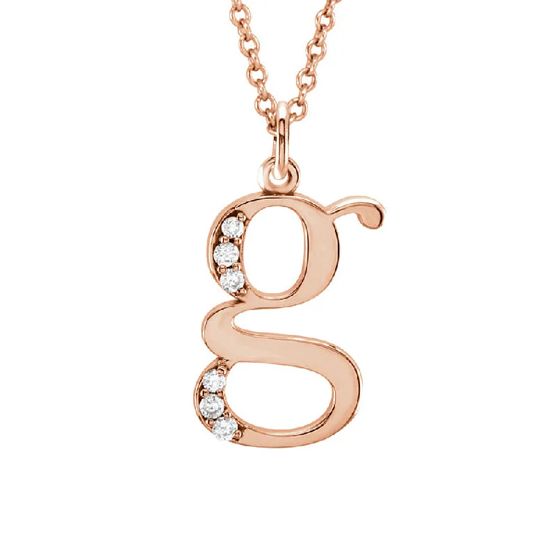 ladies-custom-rose-gold-necklaces-The Abbey 14k Rose Gold Diamond Lower Case Initial 'g' Necklace 16 In