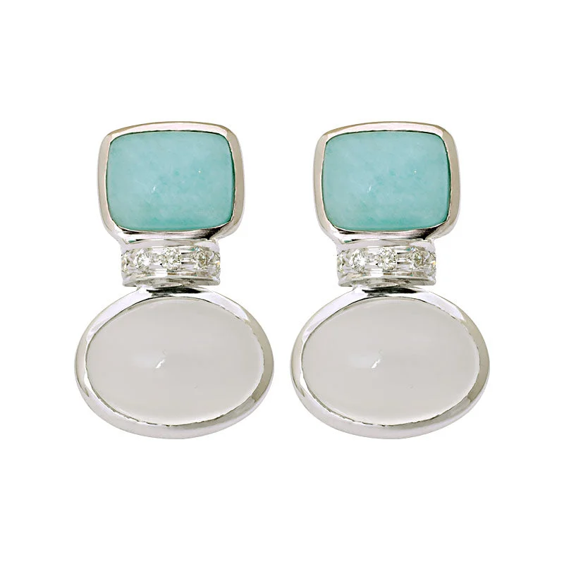 Ladies earrings for influencers -Earrings-Moonstone, Amazonite and Diamond