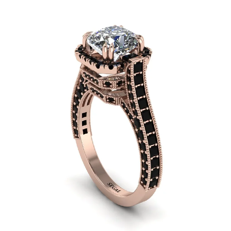 Ladies engagement rings rhodium shine -Diamond Three Halo Milgrain Engagement Ring - Mira No. 32