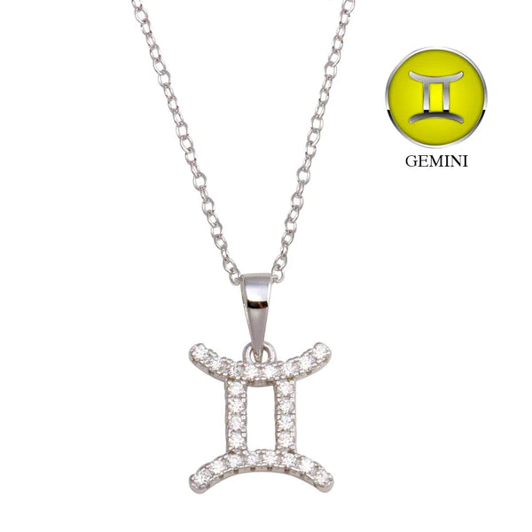 ladies-luxury-rose-gold-necklaces-Silver 925 Rhodium Plated Gemini CZ Zodiac Sign Necklace