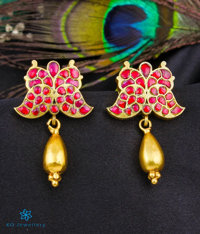 Ladies earrings refined elegance -The Turab Silver Peacock Kundan Earrings