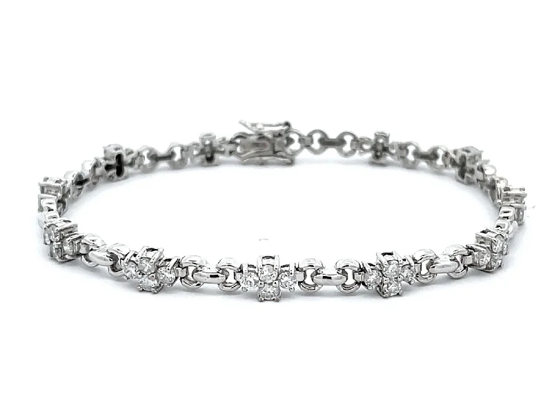 ladies-moon-rose-gold-bracelets-Diamond Flower Chain Link Bracelet in 14k White Gold