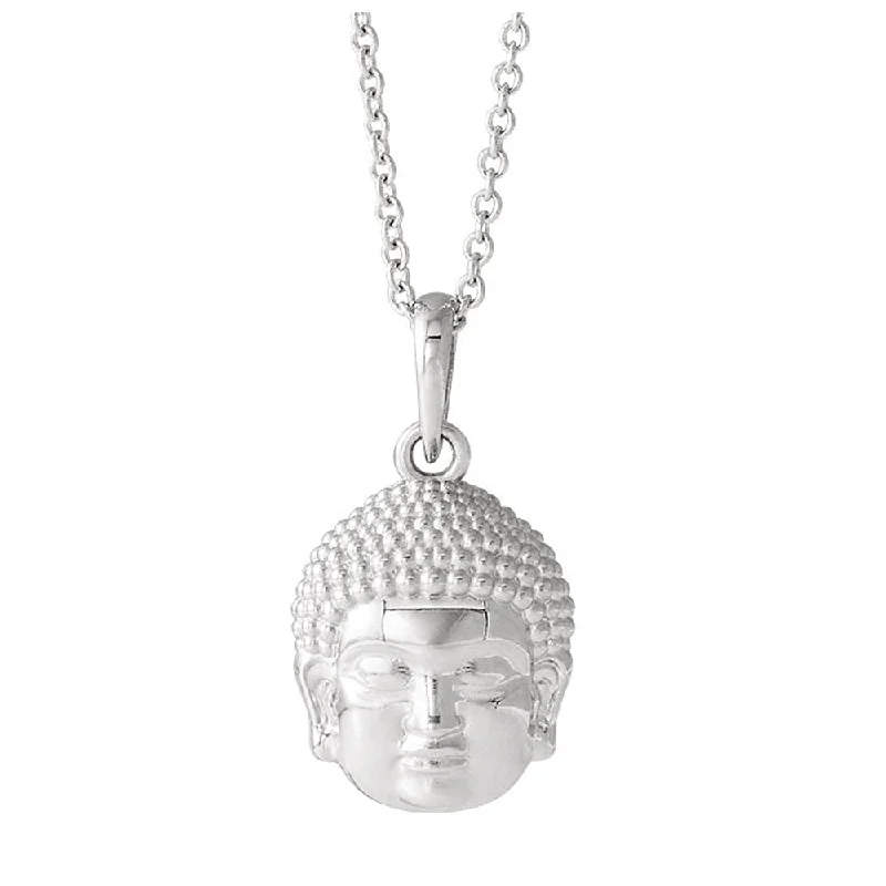 ladies-silver-moon-necklaces-Sterling Silver Small 2D Buddha Necklace, 16-18 Inch