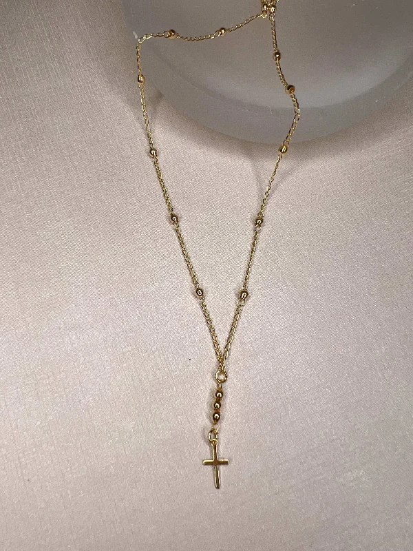 ladies-charm-gold-necklaces-Velani Cross Beaded Necklace