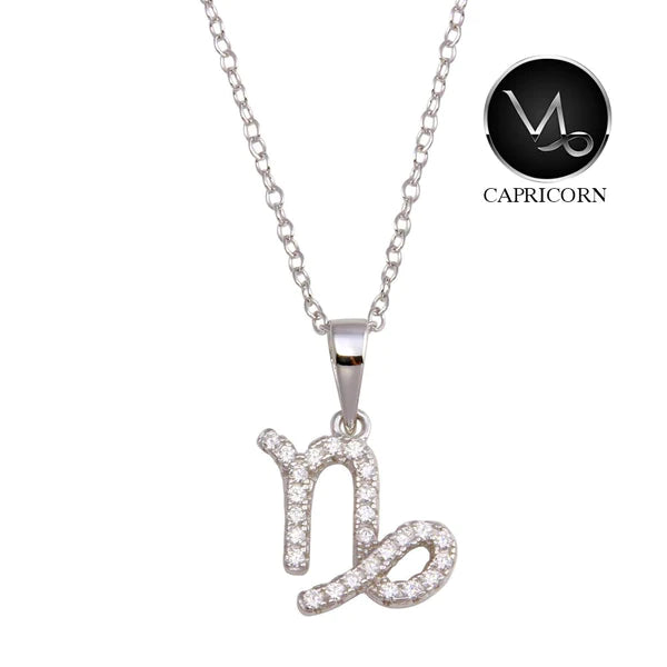 ladies-bridal-diamond-necklaces-Silver 925 Rhodium Plated Capricorn CZ Zodiac Sign Necklace